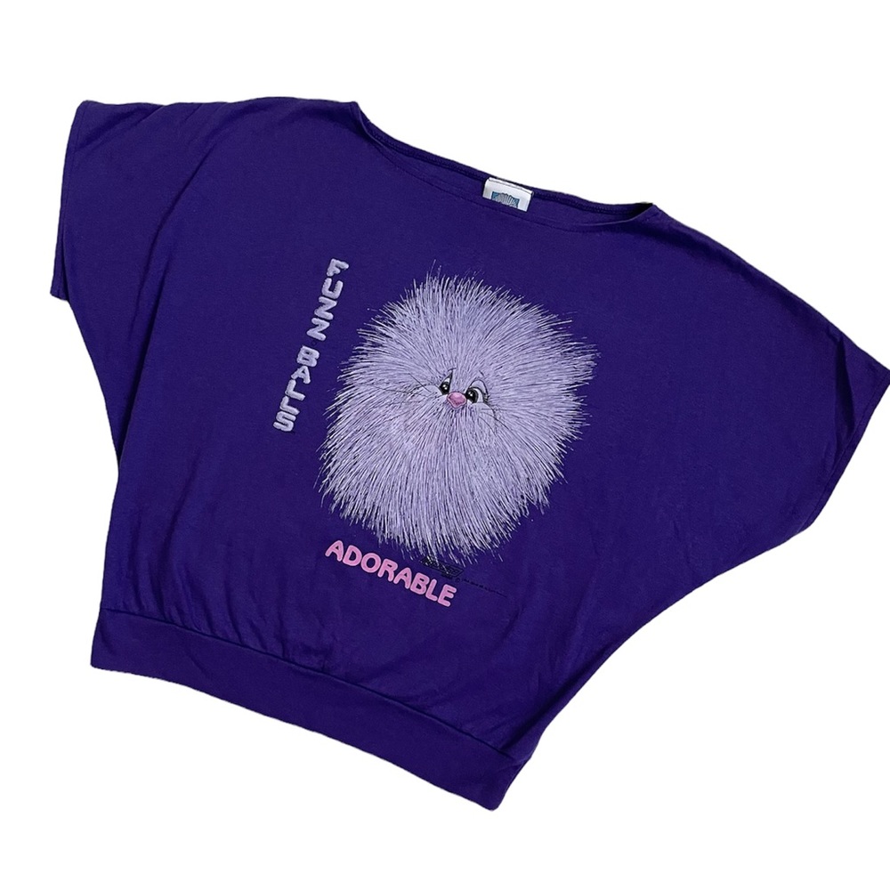 Vintage 80s retro rare Fuzz balls ADORABLE purple graphic tee - Picture 14 of 17
